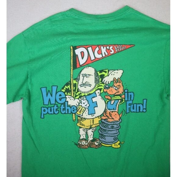 DICK'S LAST RESORT - WE PUT THE FU IN FUN - GREEN SHORT SLEEVE T-SHIRT - SIZE S - Picture 7 of 7